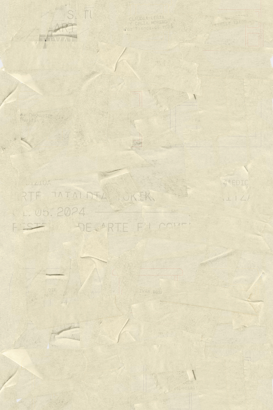 Cartel de in situ totalmene cubierto con tozos de cinta adhesiva de colo beige.