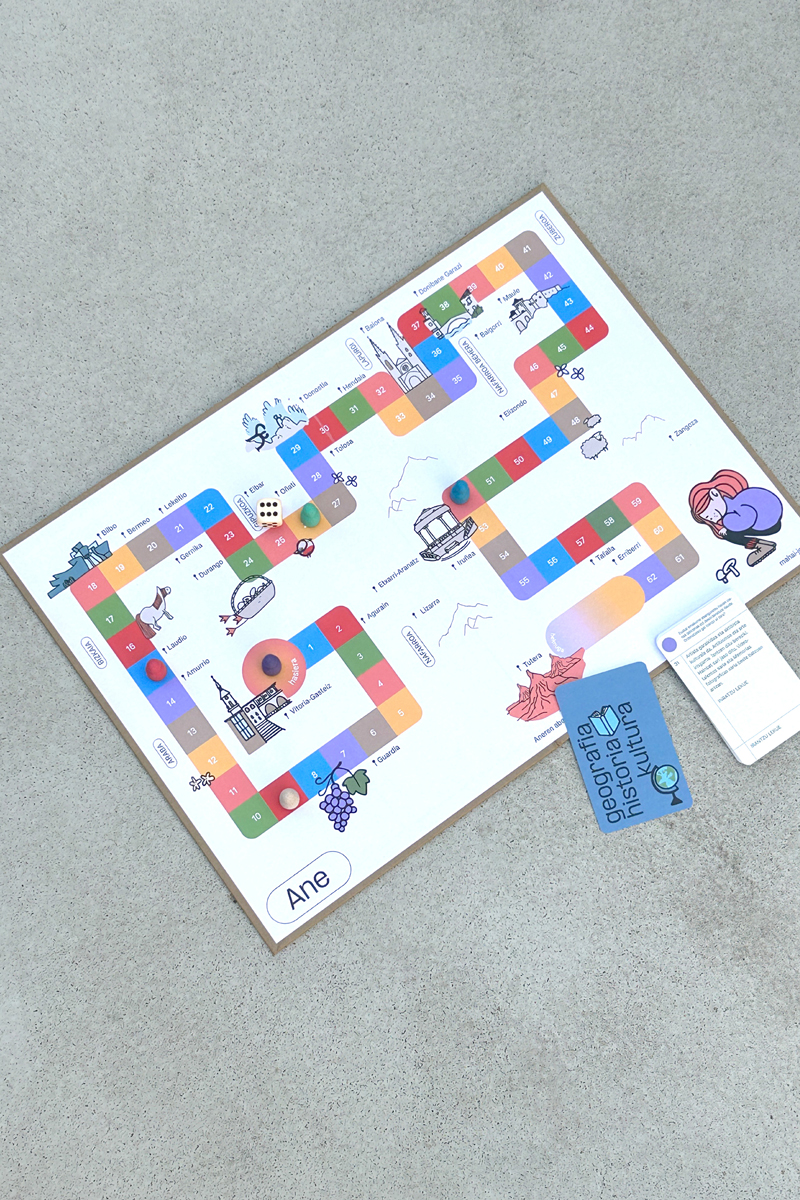 Tablero del juego con el mapa de varios pueblos de Euskadi